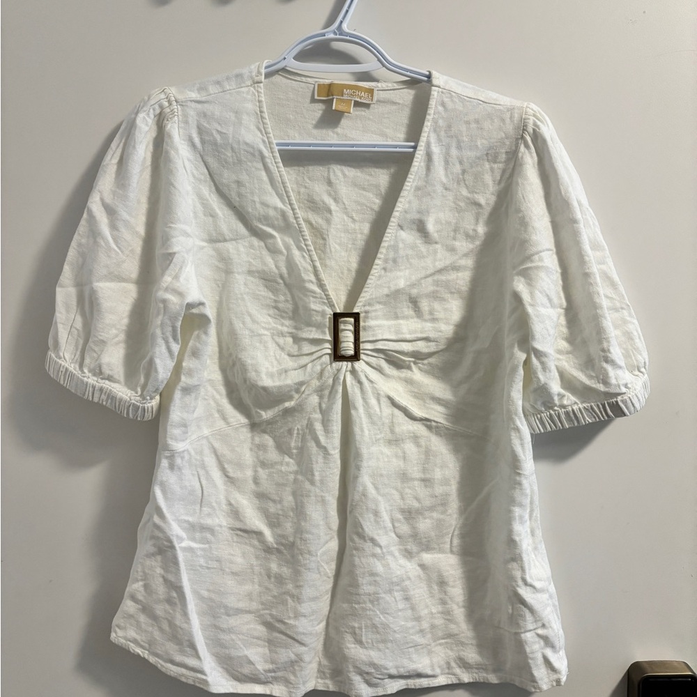 Michael Kors White Blouse with Buckle Accent